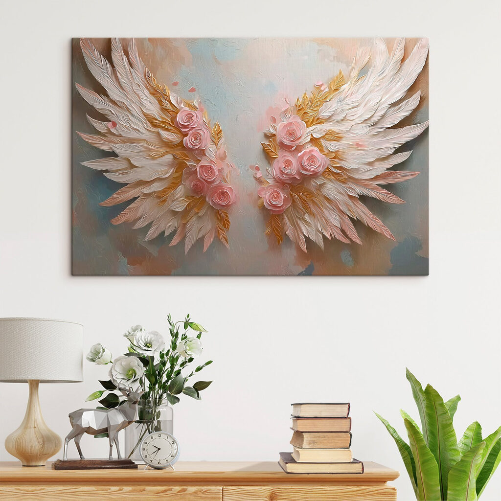 Pink and white wings with flowers