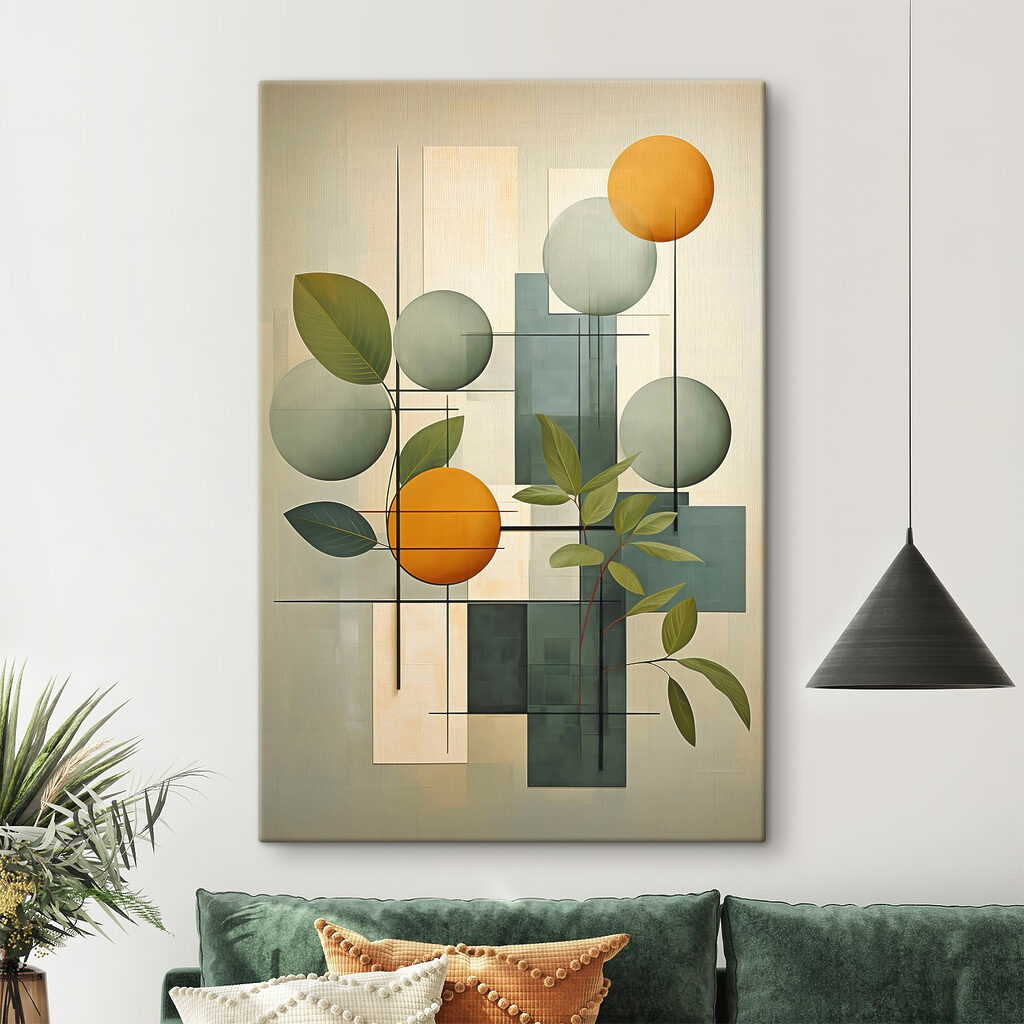 Œuvre d'art représentant des feuilles et des cercles Œuvre d'art représentant des feuilles et des cercles