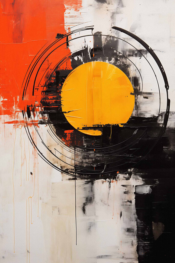 Painting of a circle with a yellow circle in the middle Painting of a circle with a yellow circle in the middle