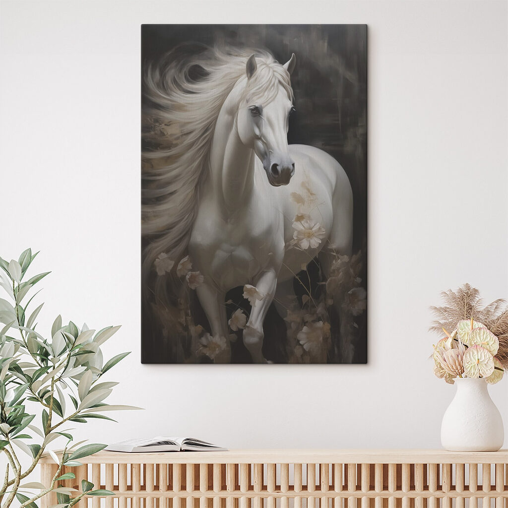 White horse with long mane and tail
