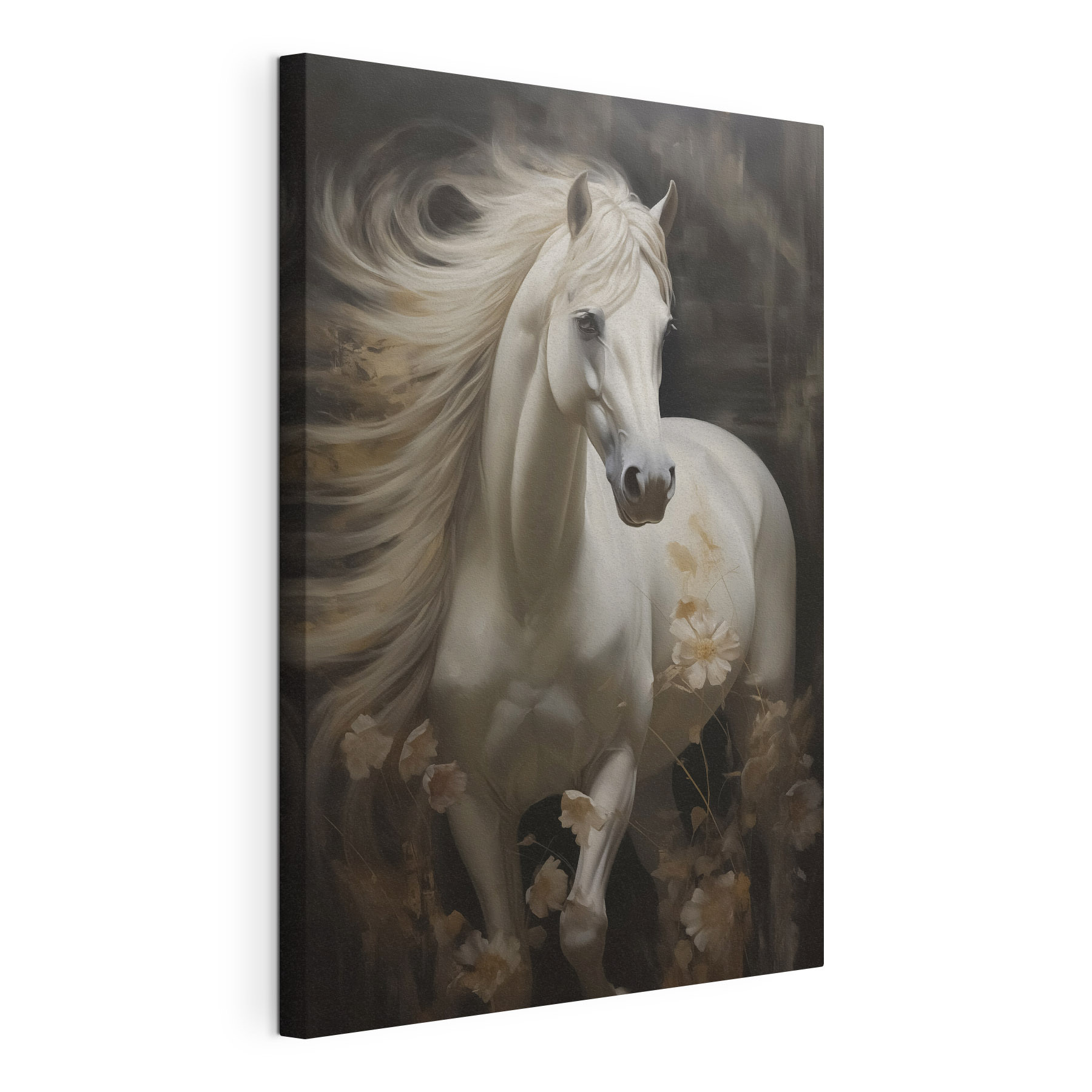 White horse with long mane and tail