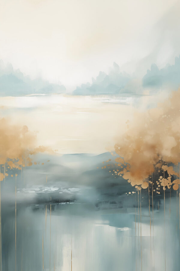 Painting of a landscape with trees and water Painting of a landscape with trees and water