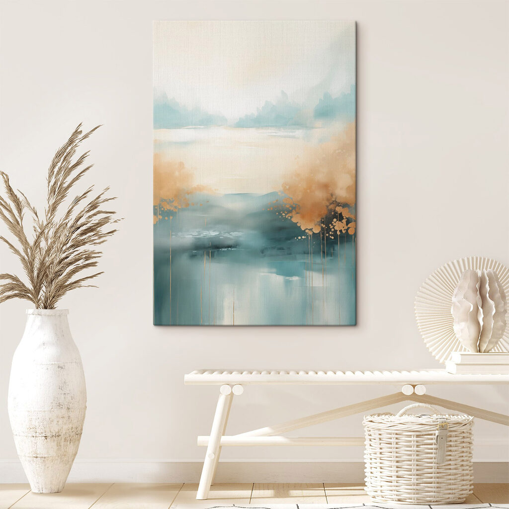 Painting of a landscape with trees and water Painting of a landscape with trees and water
