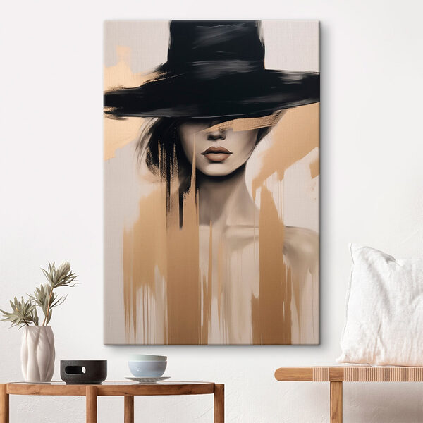 Tableaux Tableau représentant une femme coiffée d'un chapeau noir