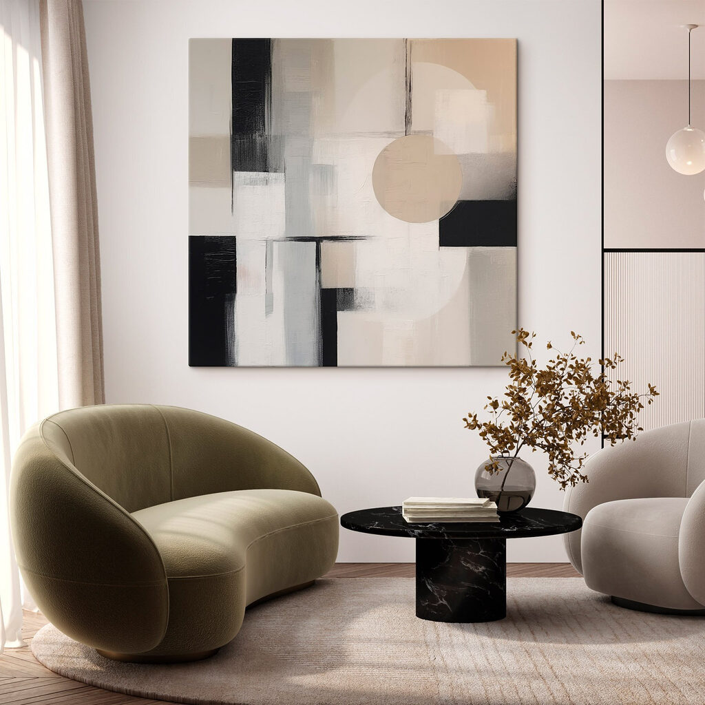 Painting of a circle and squares Painting of a circle and squares