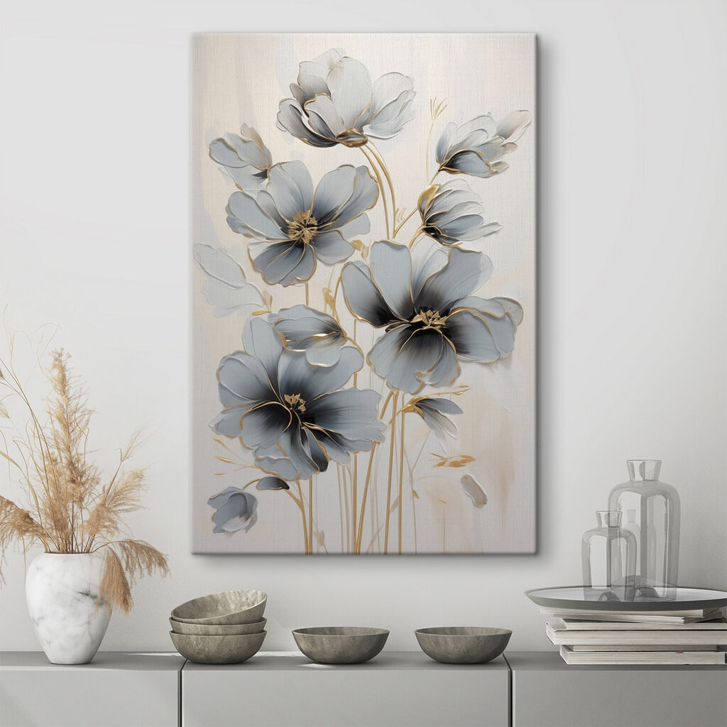 Painting of flowers on a white surface Painting of flowers on a white surface