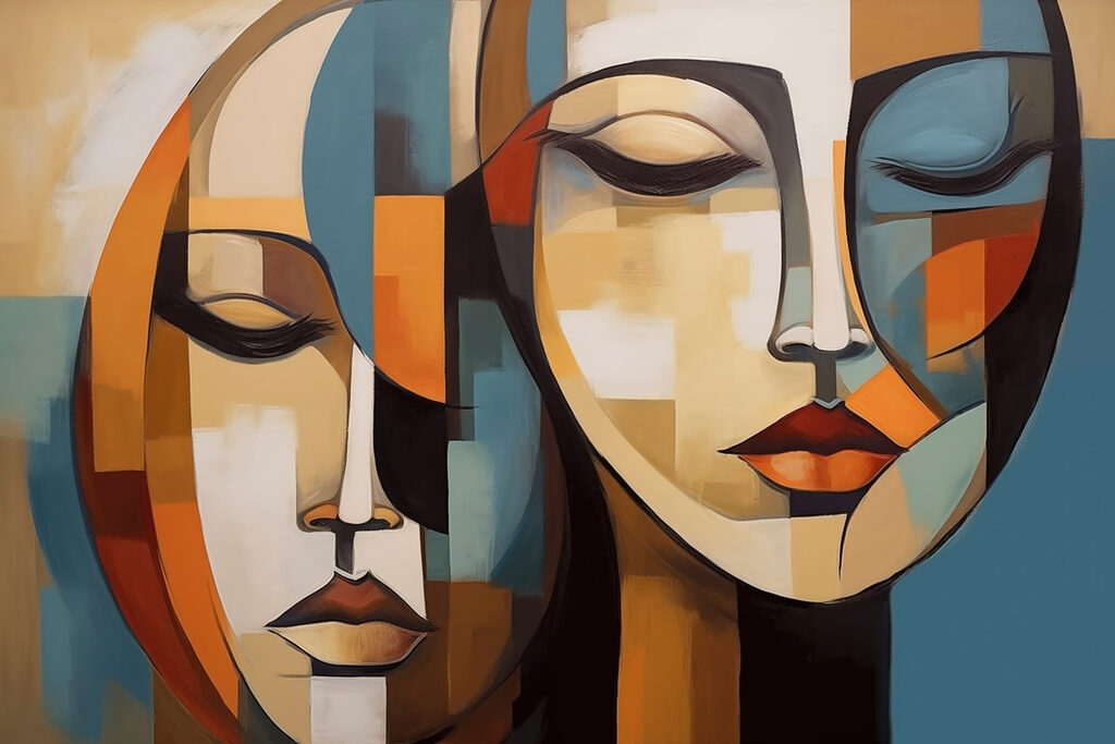 Painting of two women's faces