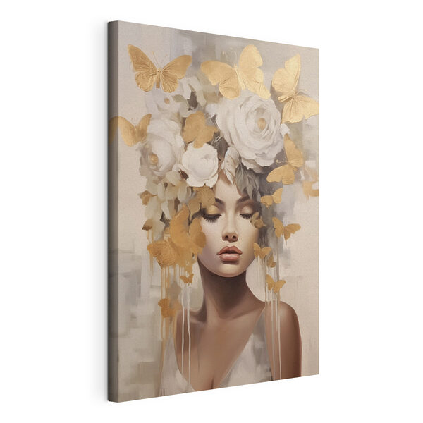 Tableaux Tableau représentant une femme avec des fleurs et des papillons