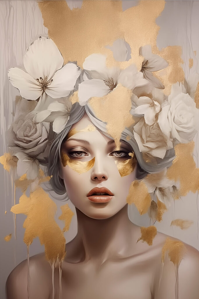 Painting of a woman with flowers in her hair Painting of a woman with flowers in her hair