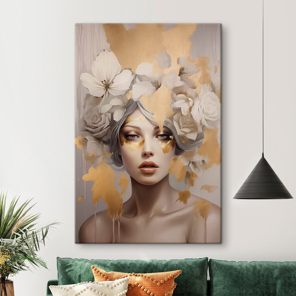 Painting of a woman with flowers in her hair Painting of a woman with flowers in her hair