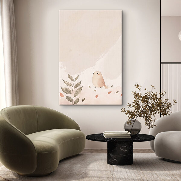Tableaux Tableaux Un oiseau et des feuilles sur fond blanc (UGS : s47063)