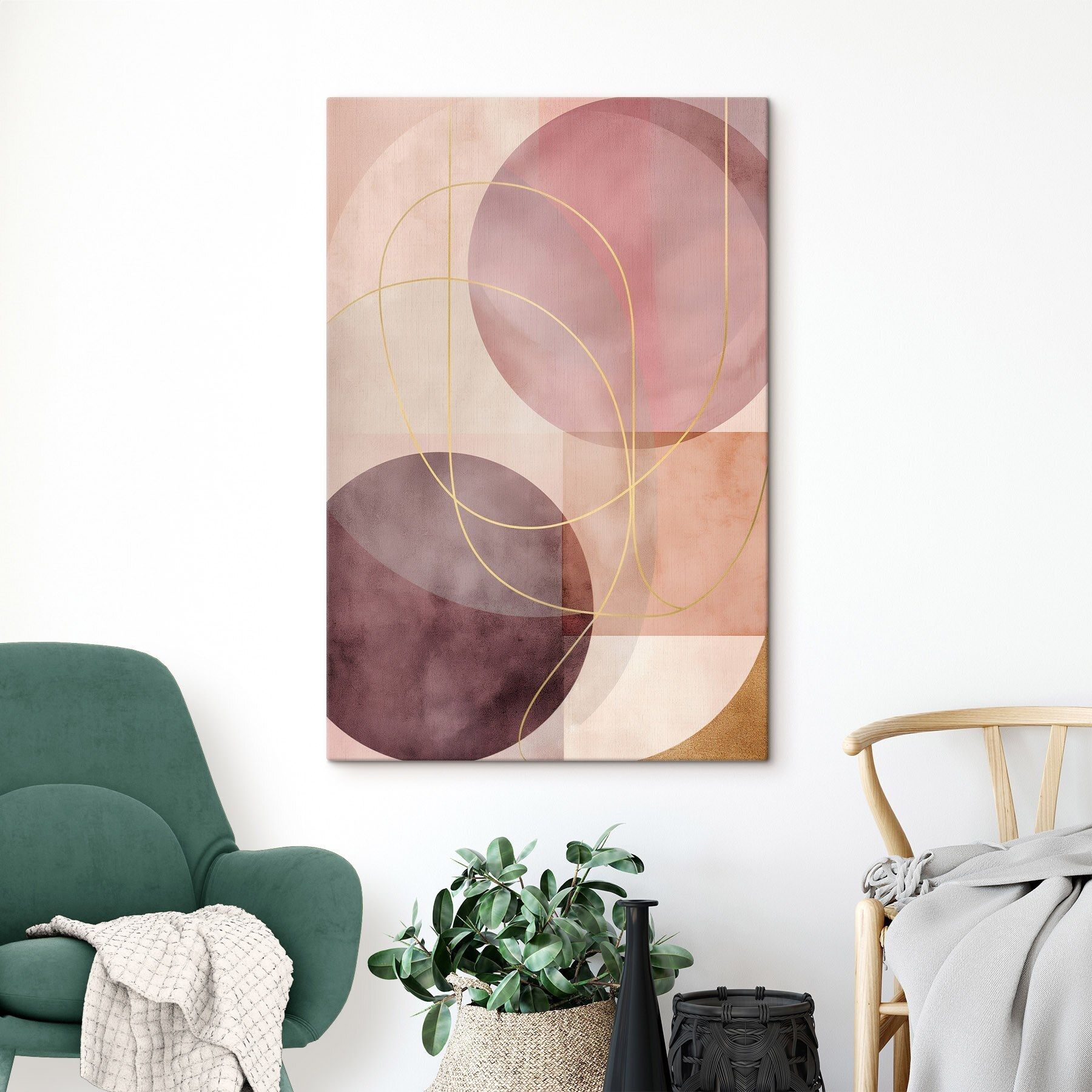 - Soft curves in muted tones