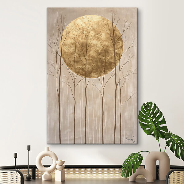 Tableaux Tableau représentant des arbres et une grande lune