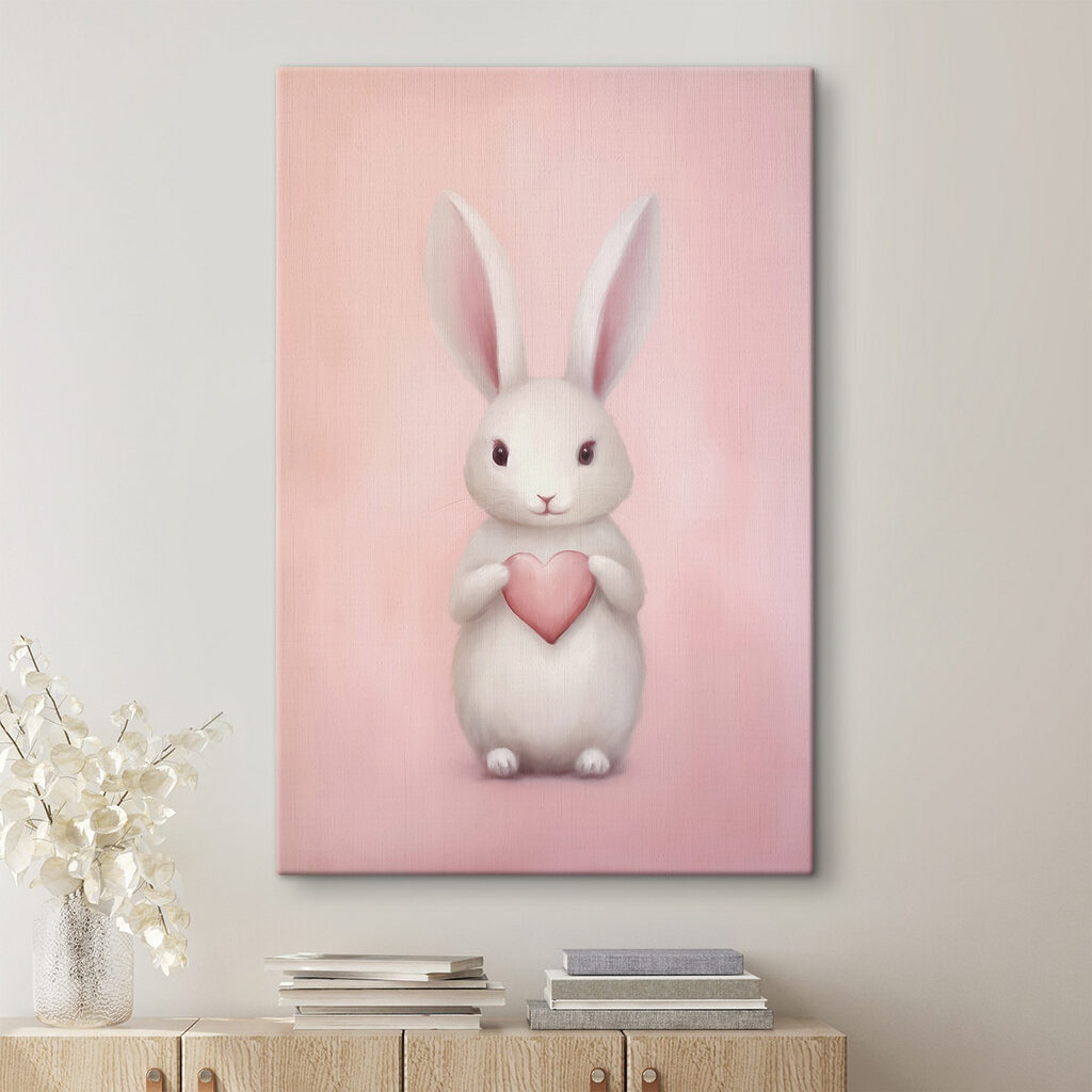 White rabbit holding a heart White rabbit holding a heart