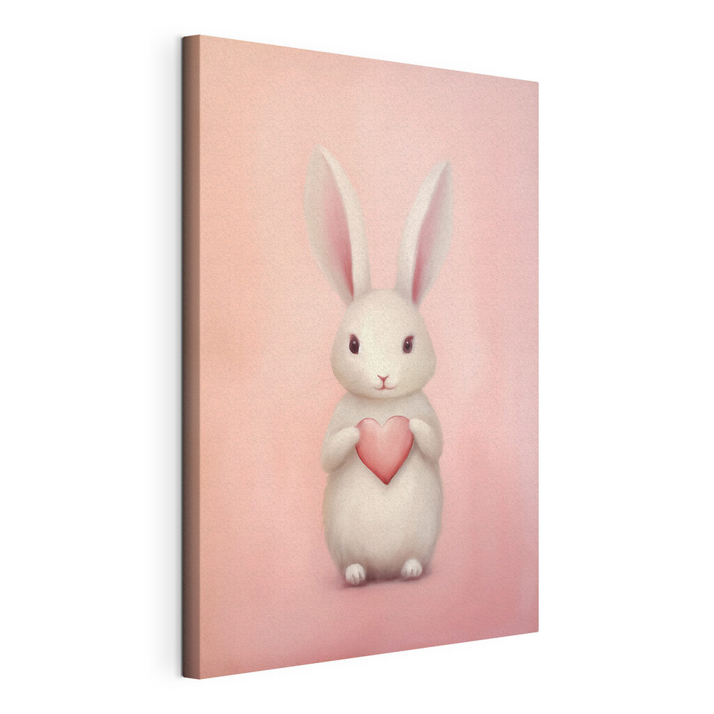 White rabbit holding a heart White rabbit holding a heart