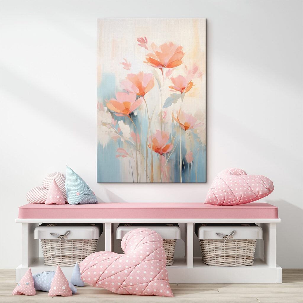 Painting of flowers on a blue background