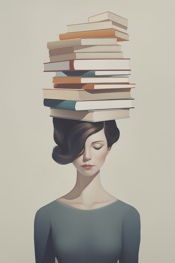 Woman with a stack of books on her head Woman with a stack of books on her head