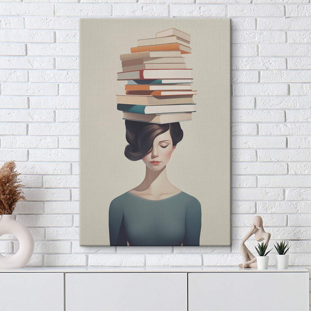 Woman with a stack of books on her head Woman with a stack of books on her head