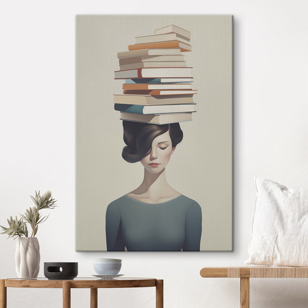 Woman with a stack of books on her head Woman with a stack of books on her head