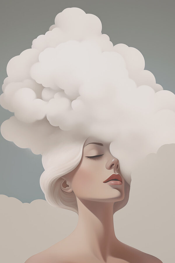 Woman with white hair and clouds in her hair Woman with white hair and clouds in her hair