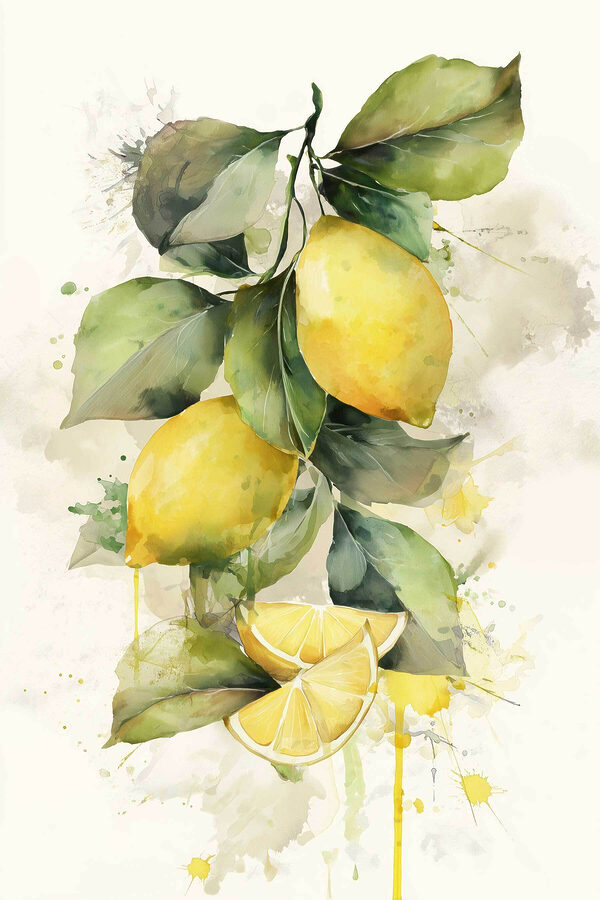 Aquarelle représentant des citrons et des feuilles Aquarelle représentant des citrons et des feuilles