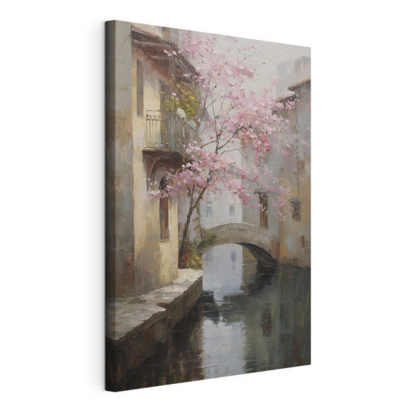 Tableaux Tableau représentant une rivière avec un arbre rose et un pont (UGS : s47126) Tableaux Tableaux Tableau représentant une rivière avec un arbre rose et un pont (UGS : s47126)