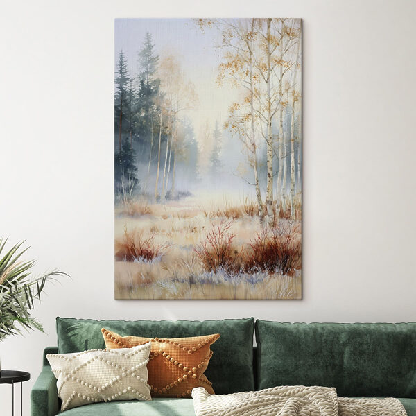 Tableaux Tableaux Tableau représentant une forêt avec des arbres et du brouillard (UGS : s47130)