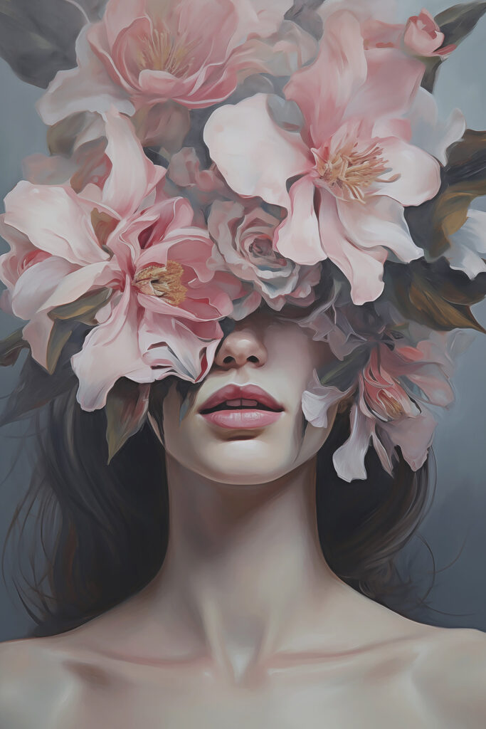 Woman with flowers on her face Woman with flowers on her face