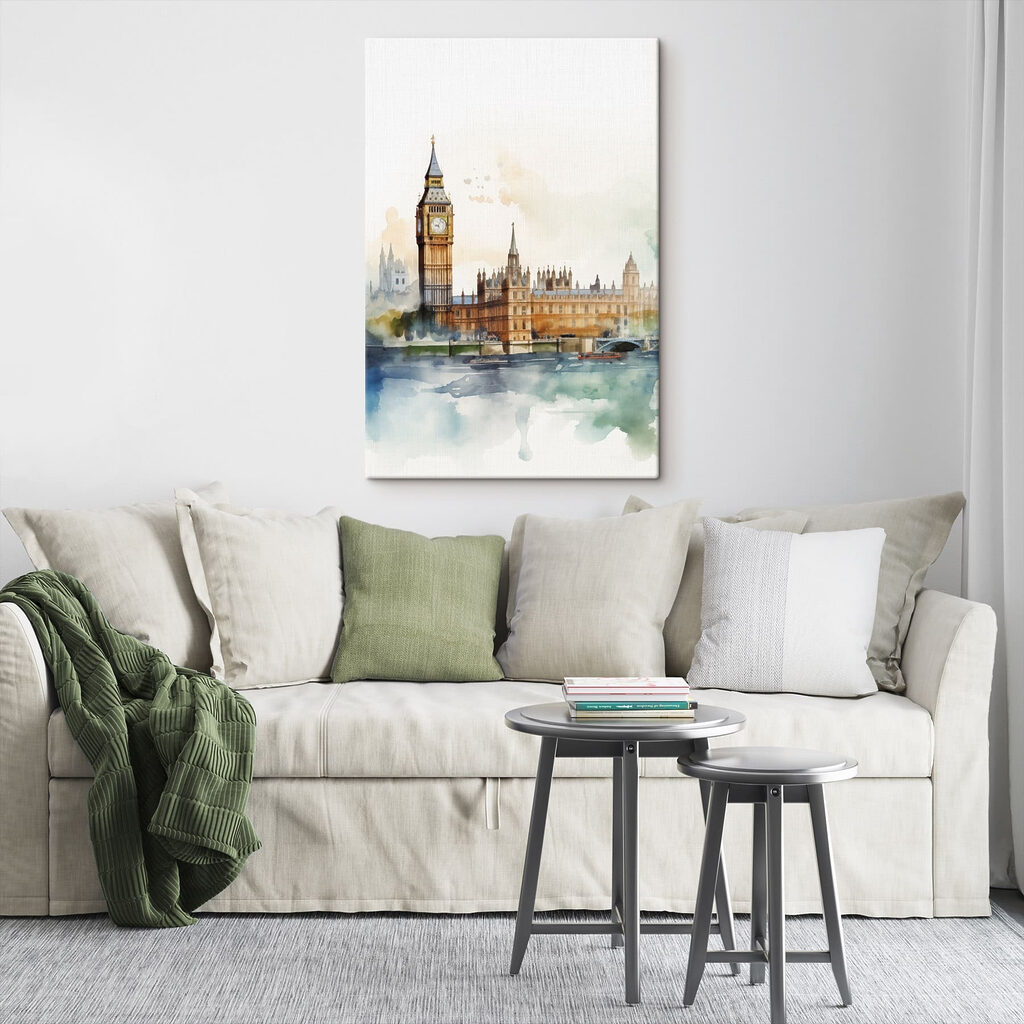 Aquarelle représentant un bâtiment avec une tour horloge Aquarelle représentant un bâtiment avec une tour horloge