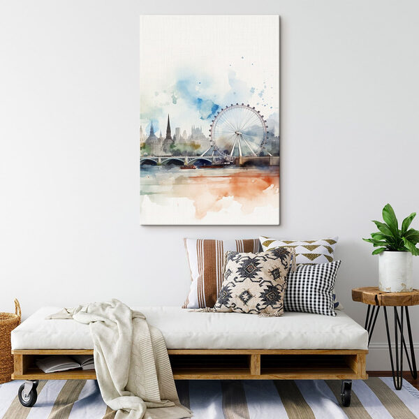 Watercolor of a city with a ferris wheel and a bridge Watercolor of a city with a ferris wheel and a bridge