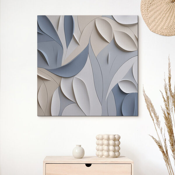 Tableaux Tableaux Mur orné de feuilles blanches et bleues (UGS : s47711)