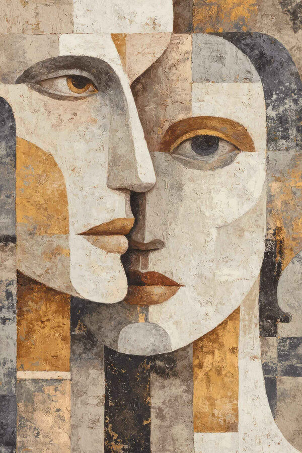 Painting of a face and a woman's face Painting of a face and a woman's face