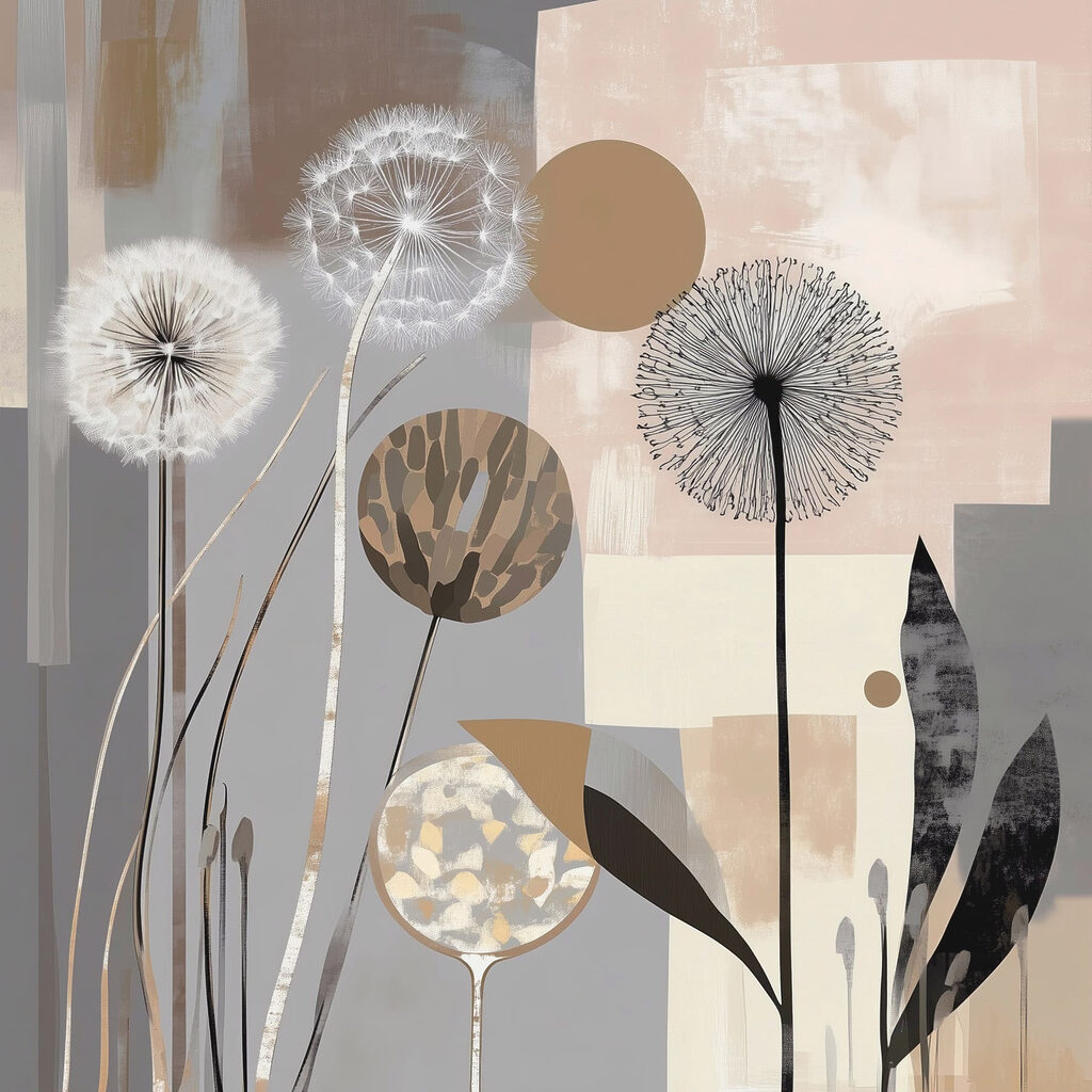 Painting of dandelions and plants