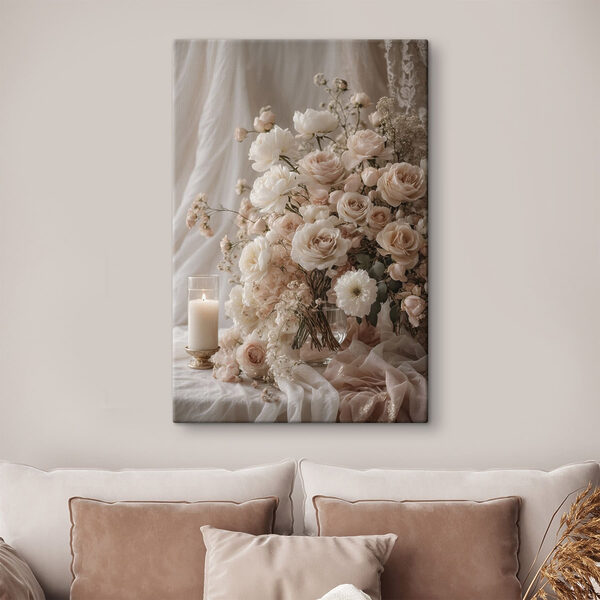 Vase of flowers and a candle Vase of flowers and a candle