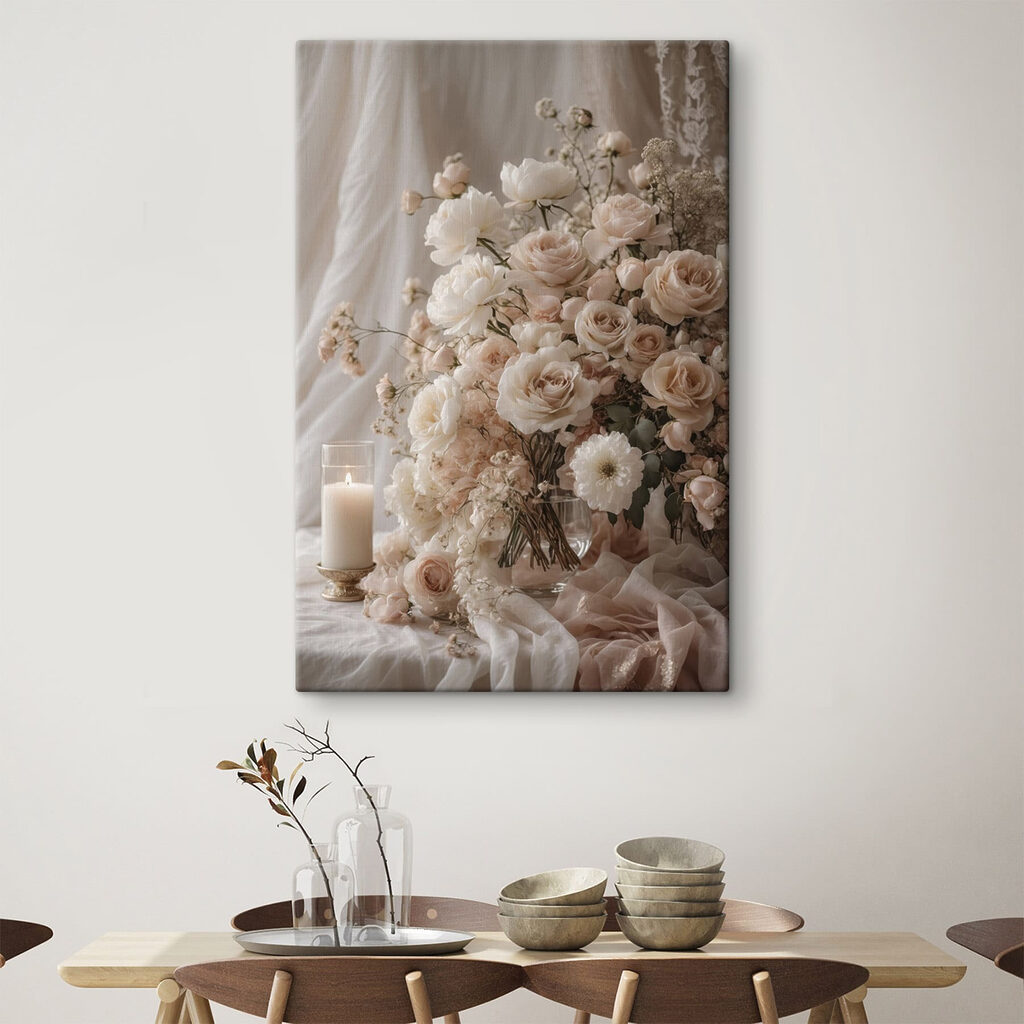 Vase of flowers and a candle Vase of flowers and a candle