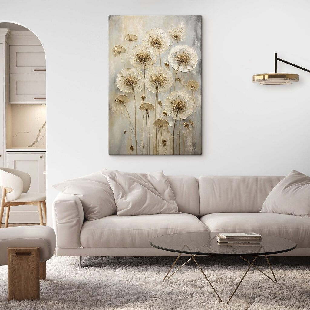 Painting of flowers on a grey surface Painting of flowers on a grey surface