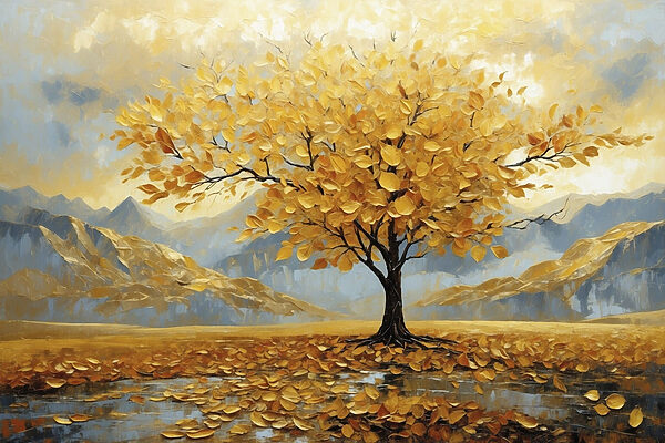 Tree with yellow leaves in a field Tree with yellow leaves in a field