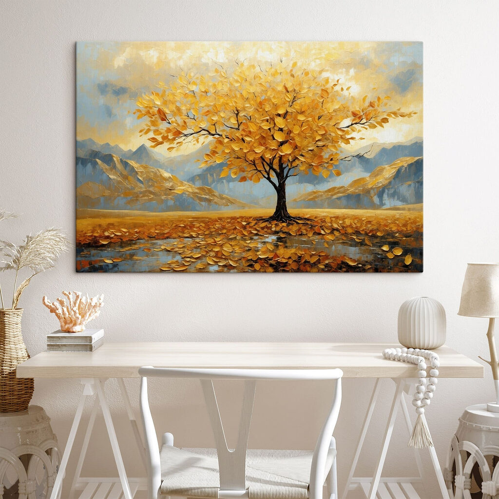 Tree with yellow leaves in a field Tree with yellow leaves in a field
