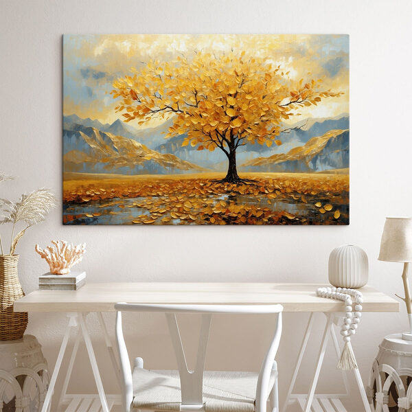 Arbre aux feuilles jaunes dans un champ Tableaux Arbre aux feuilles jaunes dans un champ