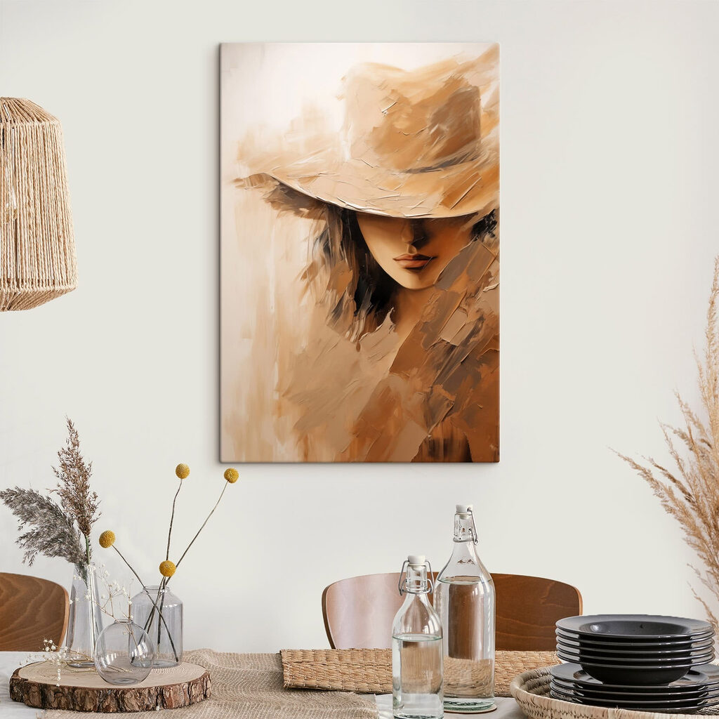 Painting of a woman's face with a hat Painting of a woman's face with a hat