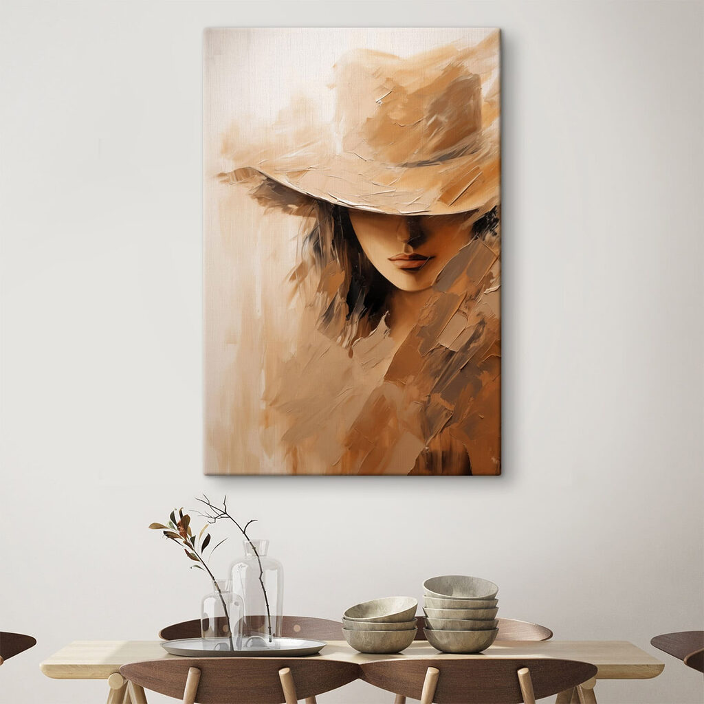 Painting of a woman's face with a hat Painting of a woman's face with a hat