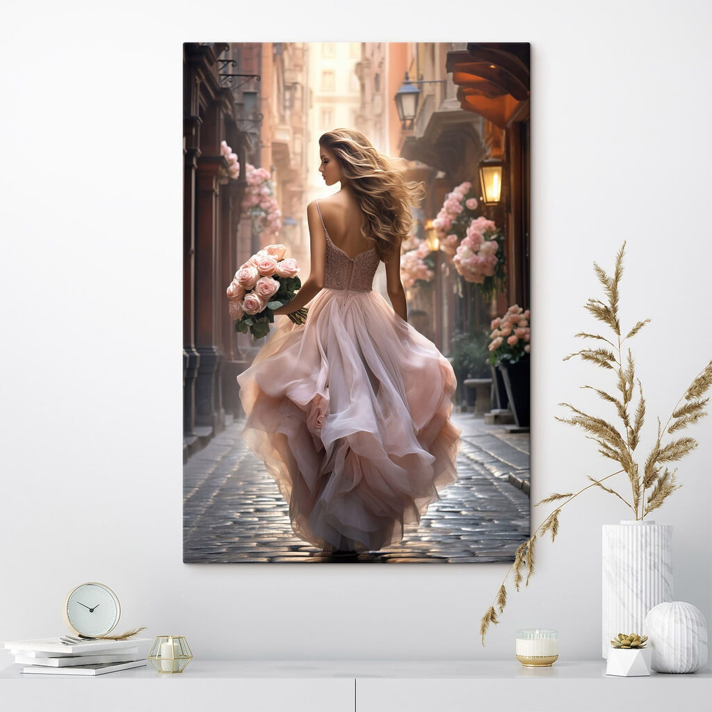 Woman in a dress holding flowers