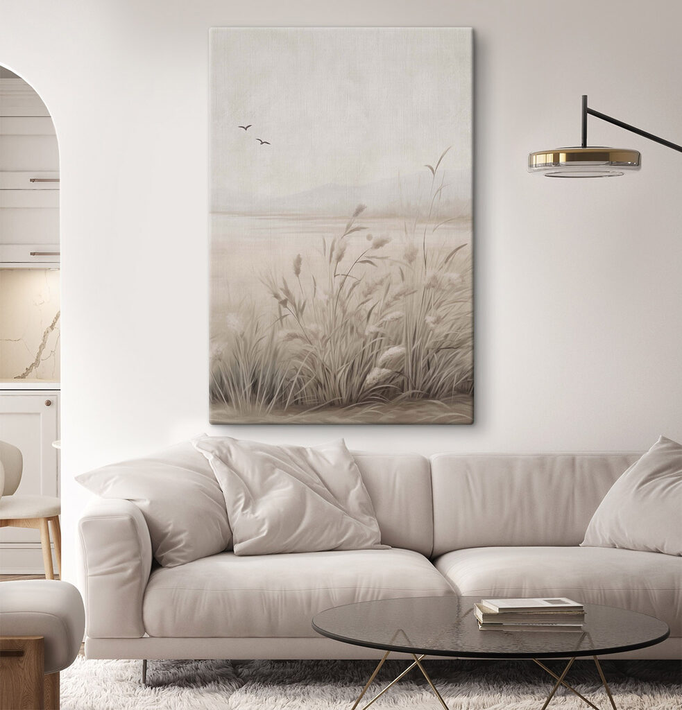 Painting of a field of grass and birds flying in the sky Painting of a field of grass and birds flying in the sky