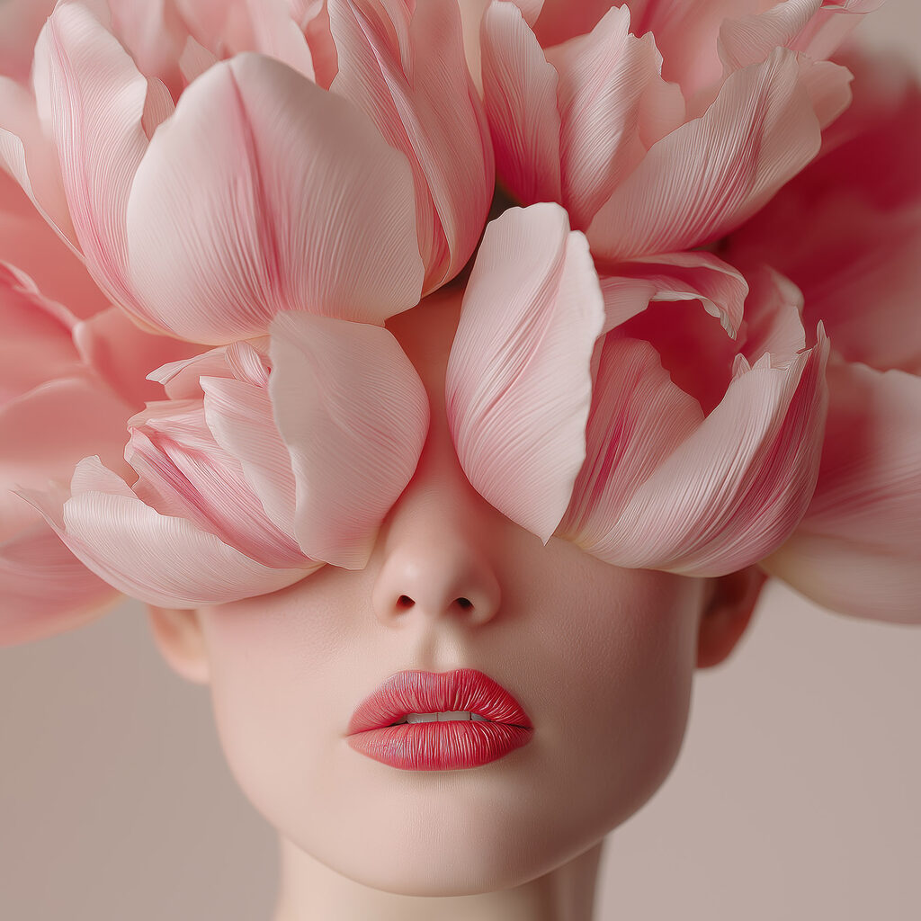 Woman with pink flowers on her head Woman with pink flowers on her head