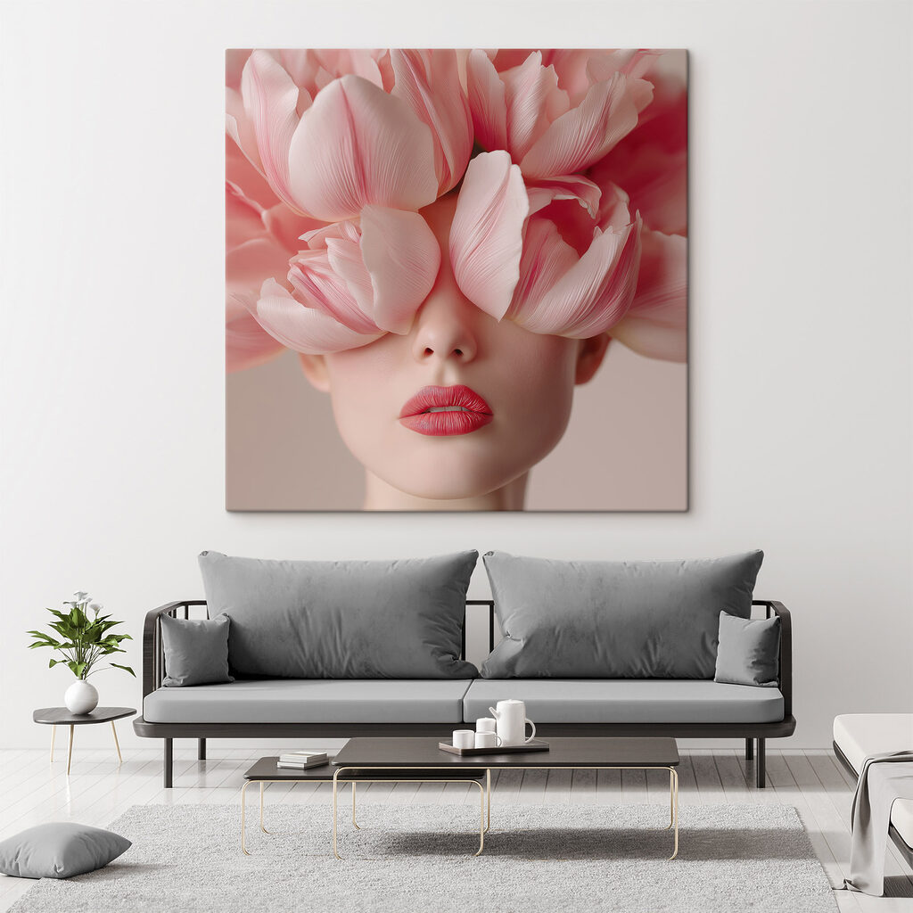 Woman with pink flowers on her head Woman with pink flowers on her head