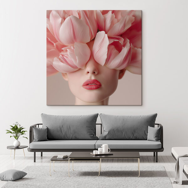 Woman with pink flowers on her head Woman with pink flowers on her head