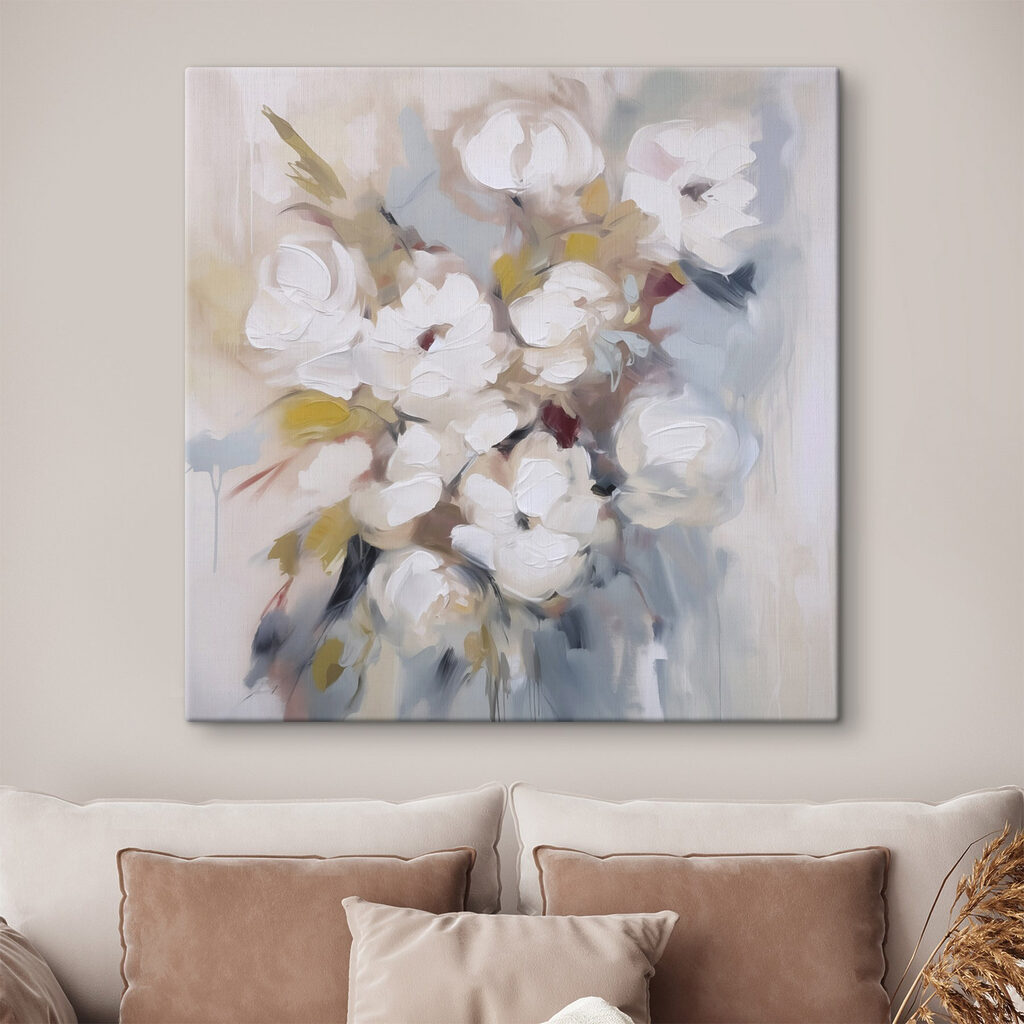 Painting of flowers on a white surface Painting of flowers on a white surface