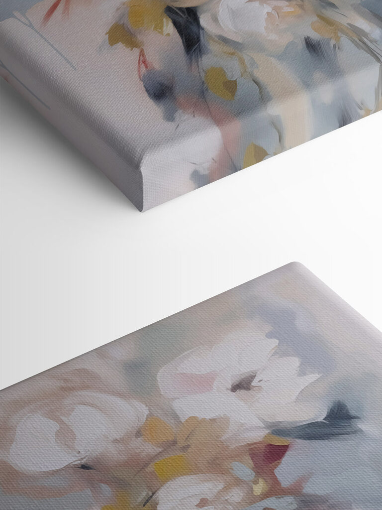 Painting of flowers on a white surface Painting of flowers on a white surface