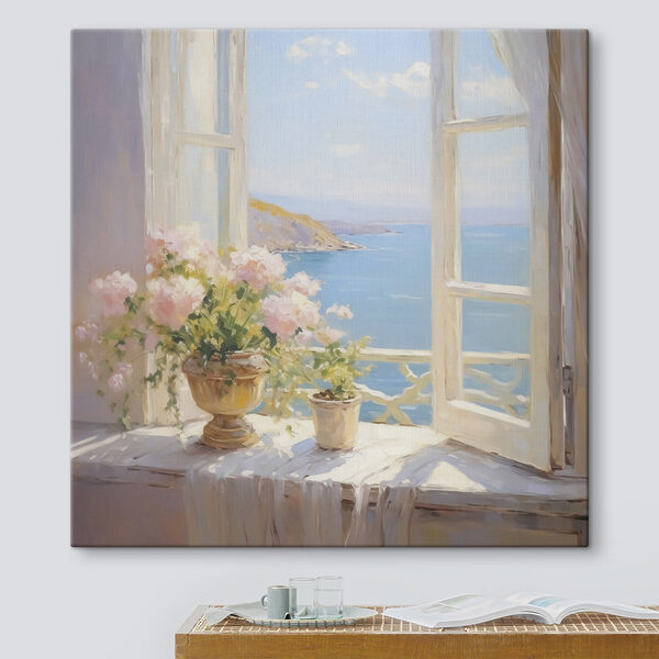 Peinture représentant des fleurs sur un rebord de fenêtre Tableaux Peinture représentant des fleurs sur un rebord de fenêtre