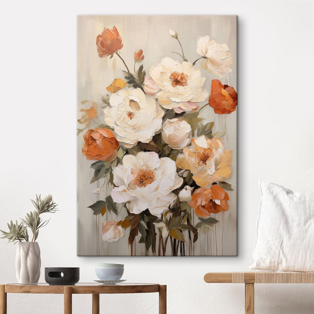 Painting of flowers on a white surface Painting of flowers on a white surface